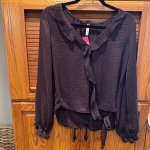 Xhilaration Dark Brown Ruffle Blouse